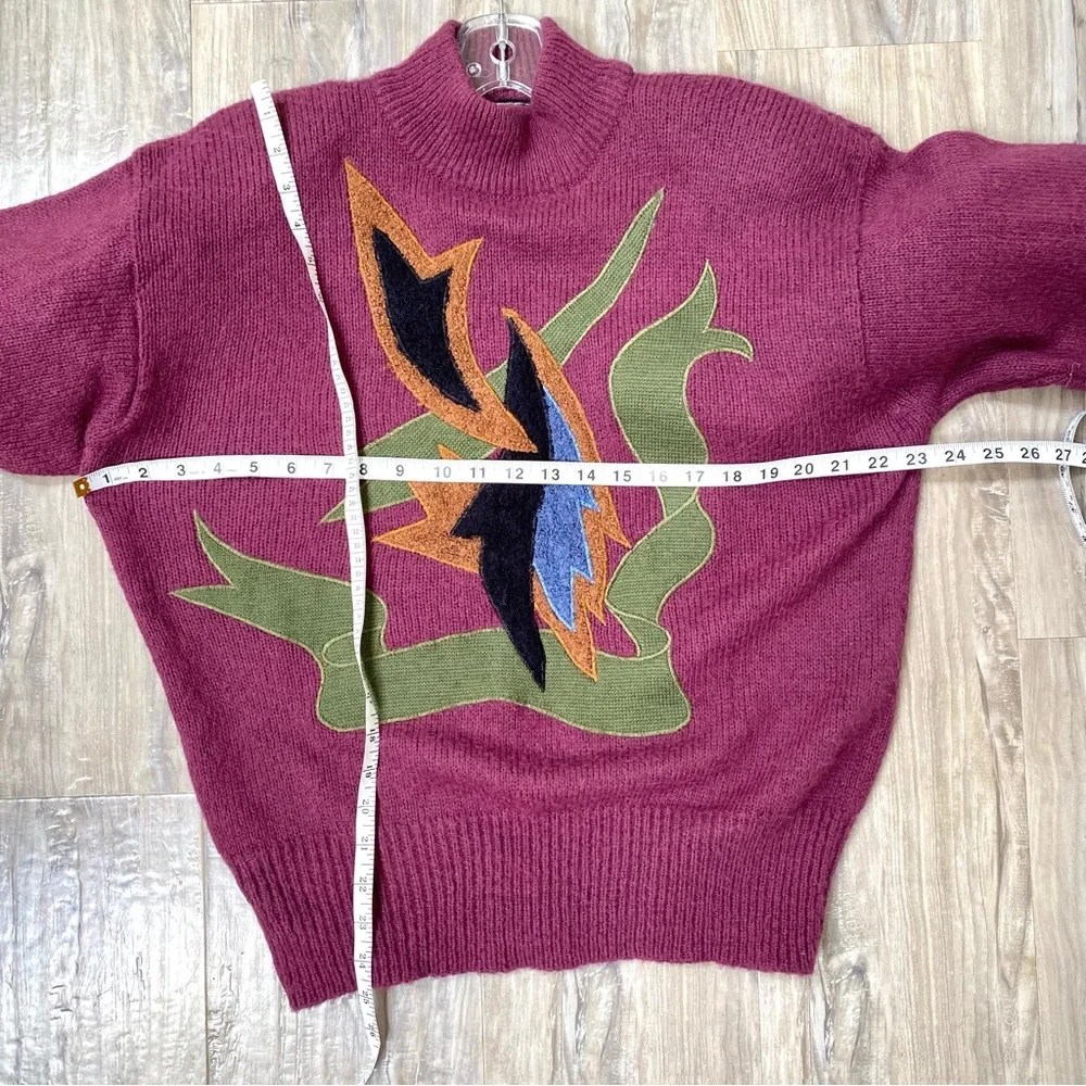Purple Rare Appliqué retro vintage wool blend sweater - Picture 9 of 10